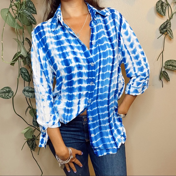 Mishca Tops - Mishca Shibori Tie Dye Flowy Long Sleeve Shirt